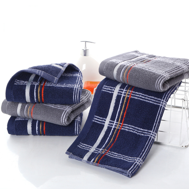 Serviette cadeau teint en fil de coton pur, vente en gros, serviette de ménage commerciale pour hommes anglais, super serviette pour le visage, petite serviette avec logo personnalisé_voghion.com