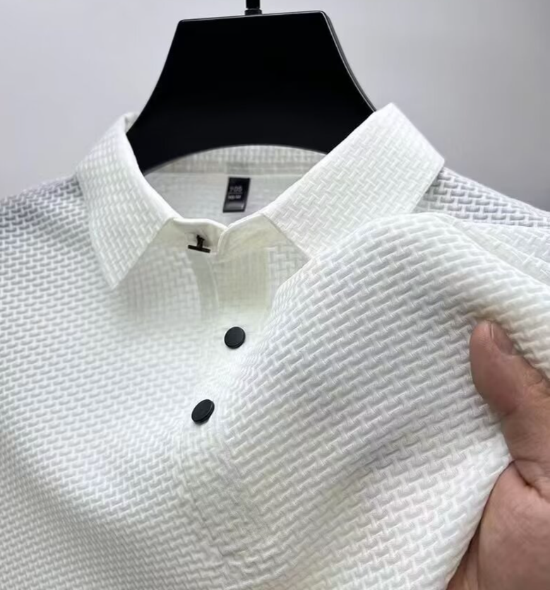 Men's Clothing Summer Ice Silk Quick Drying Polo Shirt Men's Jacquard Lapel Short Sleeved T Shirt High End Casual Men's Drape Top_voghion.com