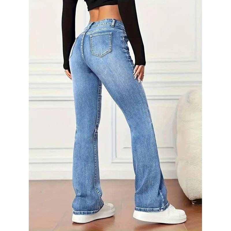 Vêtements pour femmes Jeans évasés pour femmes Taille haute Rehaussement des hanches Jambes rehaussantes Pantalons longs Rétro Petite taille Slim Fit Style d'automne_voghion.com