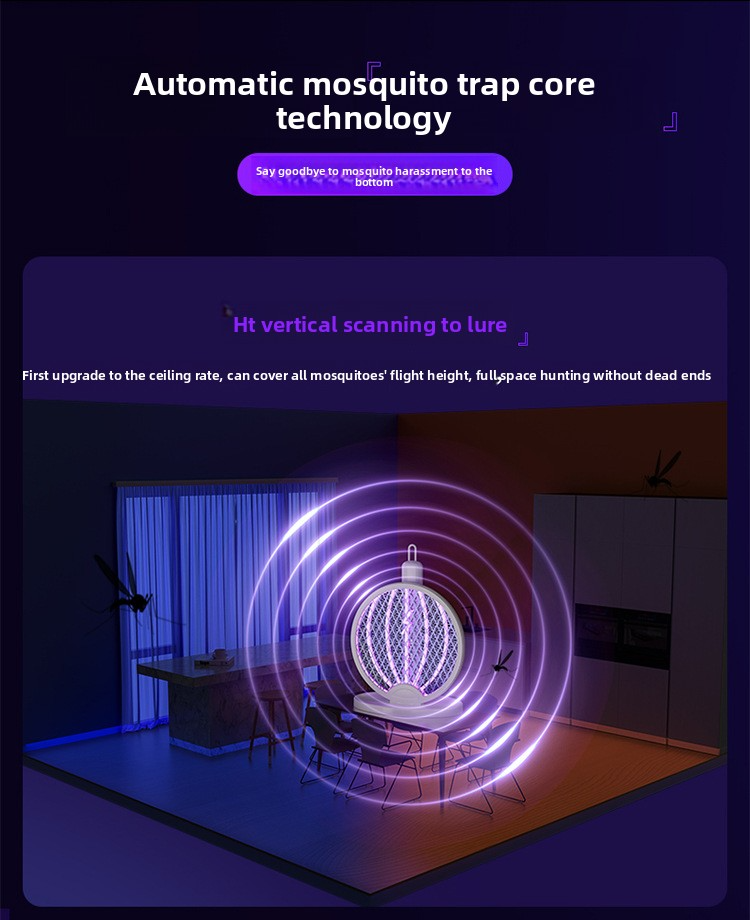 Zanzariera elettrica pieghevole USB - 2 in 1 con attrattivo automatico e luce UV (ricaricabile per uso domestico)_voghion.com