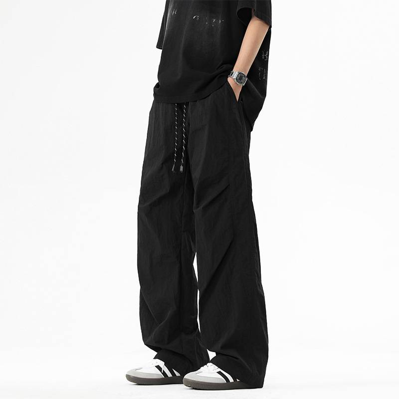 Herren Sommer Freizeithose Plissee Arbeitshose Lockere Hose mit weitem Bein_voghion.com