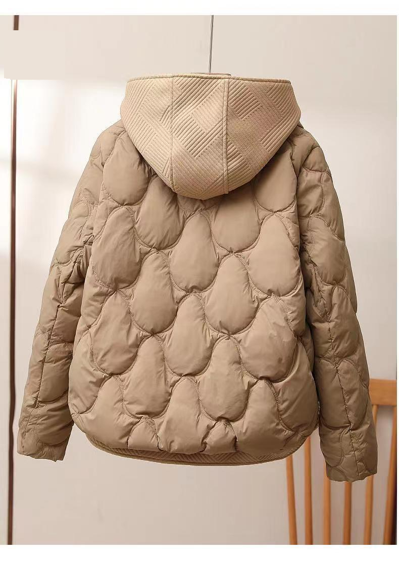 Vêtements pour femmes, doudoune d'hiver à capuche pour femmes, style court, manteau imitation deux pièces, coupe ample, tendance, épais, chaud, matelassé_voghion.com