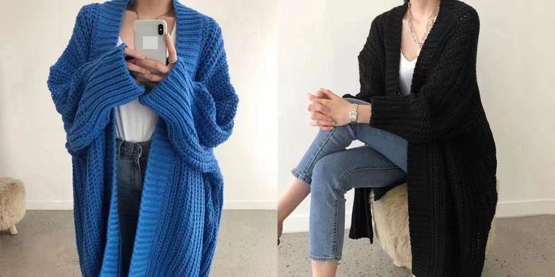 Cárdigan largo extragrande y elegante con dobladillo asimétrico - Suéter de punto de poliéster suave para mujer_voghion.com