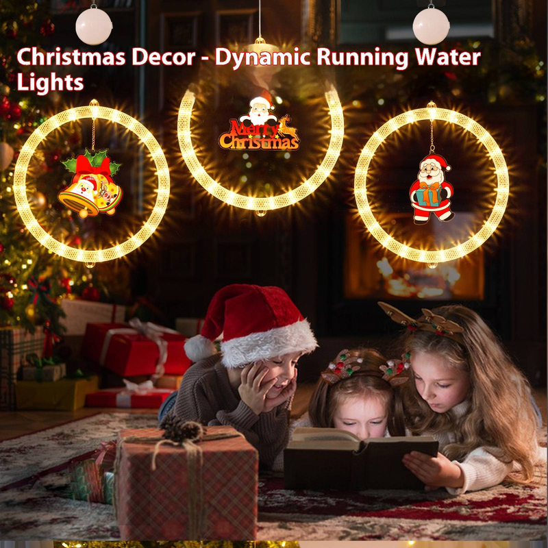 Guirnalda de luces LED navideñas con efectos intermitentes: luces decorativas para colgar en ventanas (blanco cálido, 4,5 V)_voghion.com