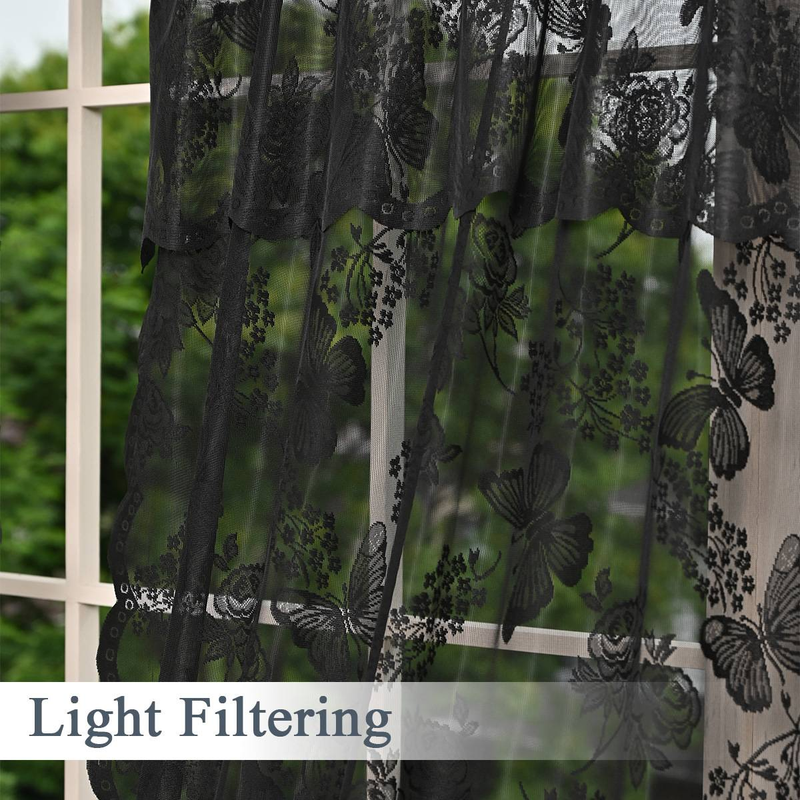Moderne bestickte Voile-Vorhänge mit Stangentaschen – halbtransparente Fensterbehandlung für Wohnzimmer und Schlafzimmer (Weiß/Schwarz, 100 x 200 cm/183 x 183 cm)_voghion.com