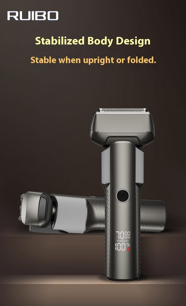 5-Blade Rotary Electric Shaver – Waterproof Wet/Dry Shaving With LED Display, USB Fast Charge, Low-Noise Motor For Men (Space Gray/Metallic Copper)_voghion.com