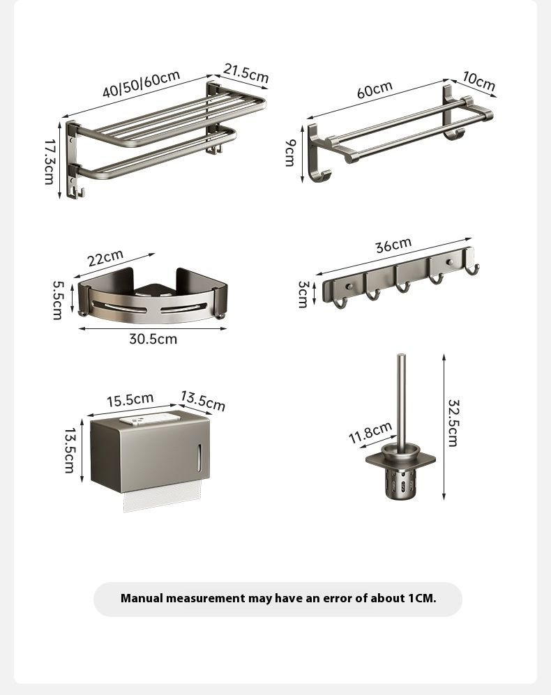 Luxuriöses, faltbares Badezimmerset – Handtuchhalter und Regalkombination aus Aluminium in Rotgussgrau (Wandmontage ohne Bohren, platzsparendes Design)_voghion.com