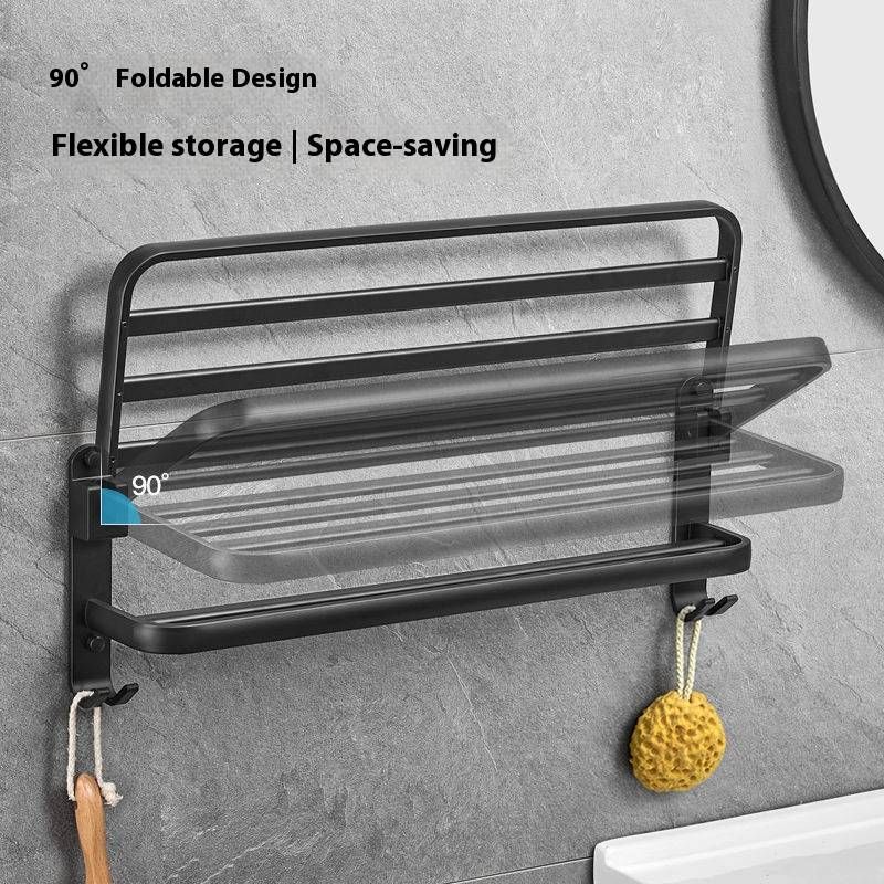 Space Aluminum No-Drill Bathroom Towel Rack – Wall-Mounted Shower Organizer With Hooks For Towels, Robes & Shoes (Multiple Sizes & Colors)_voghion.com