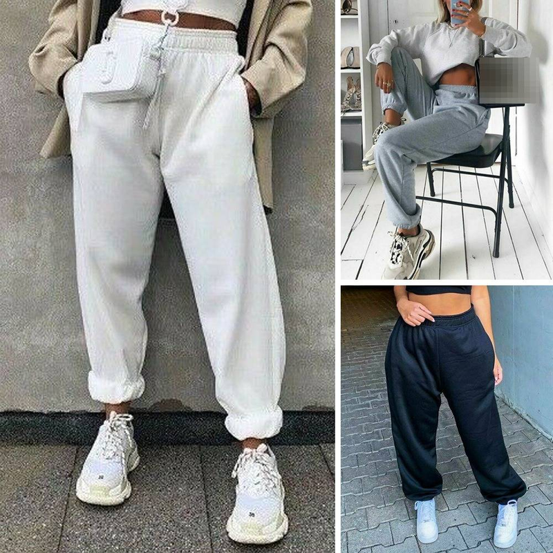 Pantalon de jogging streetwear pour femme - Pantalon de survêtement décontracté confortable et élégant à ourlet élastique, idéal pour le sport et le quotidien (Noir, Gris clair, Blanc)_voghion.com
