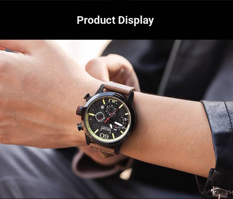 Orologio cronografo da uomo – Cinturino in vera pelle da 53 mm con lancette luminose e data (movimento al quarzo, resistente all'acqua)_voghion.com