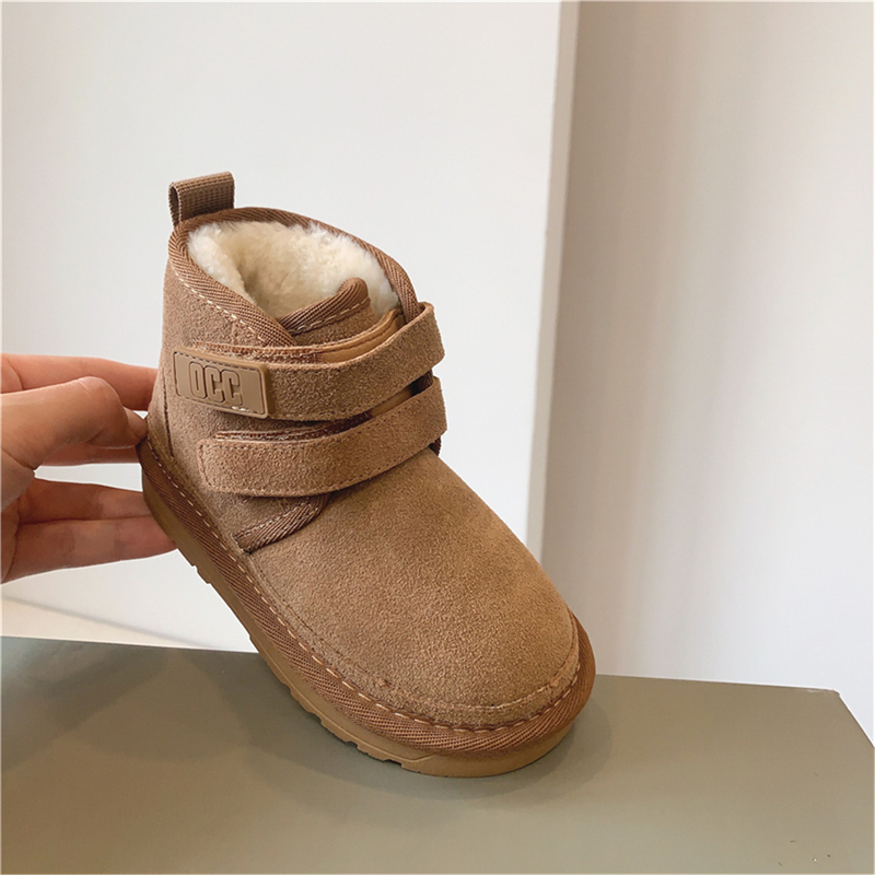 Stivali da neve per bambini in vera pelle smerigliata, stivali di cotone per ragazze stile Velcro, ispessiti e morbidi, ragazzi invernali 2023_voghion.com