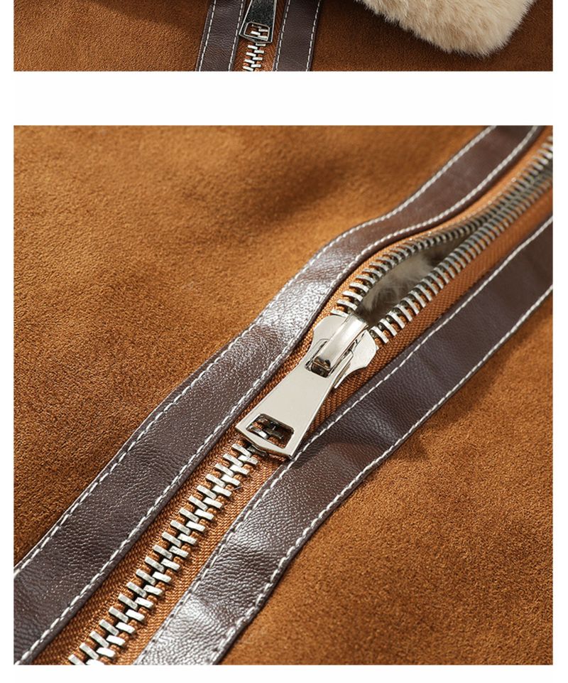 2024 Winter New Men's Sheepskin Shearling Jacket Thickened Fleece Lined Motorcycle Leather Coat_voghion.com