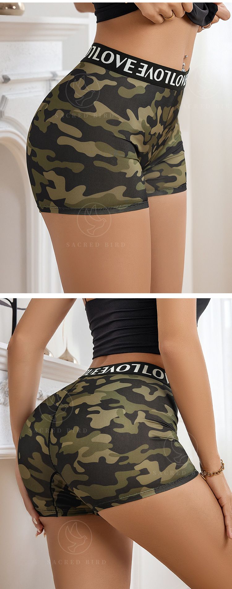 Damenunterwäsche, personalisierter Camouflage-Druck, nahtlos, Eisseide, nackt, Damen-Sommerunterwäsche, Buchstaben-Gurtband, hohe Taille, große Boxershorts_voghion.com
