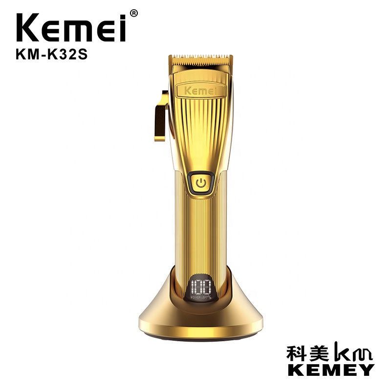 KEMEI-K32S professzionális elektromos nyírógép, aranyszínű, nagy teljesítményű trimmelő, vezeték nélküli LCD kijelzővel, MINDEN fém testszőrzet vágó_voghion.com