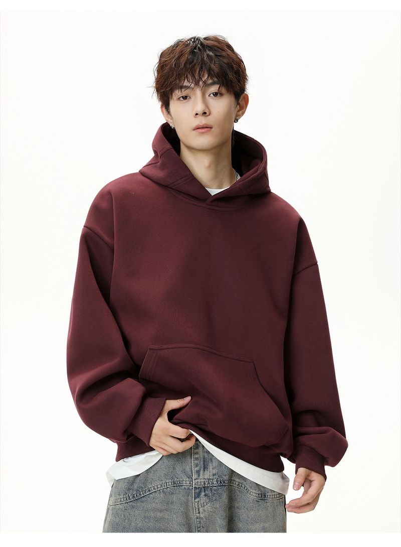 Felpa con cappuccio in misto cotone pesante - Pullover streetwear corto e squadrato con cuciture a contrasto, cappuccio oversize e tasca a marsupio_voghion.com