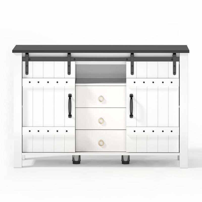 Buffetschrank Bianco 120cm Con Schiebetüren, 3 Schubladen, Rustikaler Holzstil_voghion.com