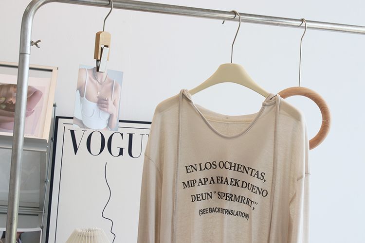 T-shirt ample à manches longues et imprimé fin, style coréen décontracté_voghion.com