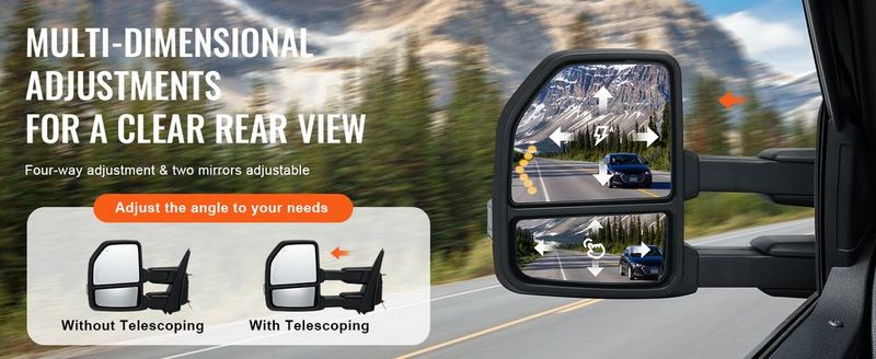 VEVOR Towing Mirrors Fit For 2015-2018 Ford F150, Power Heated With Signal Light LED Arrow Signal Light & Puddle Light, Plane & Convex Glass, Manual Controlling Telescoping Folding, Black_voghion.com