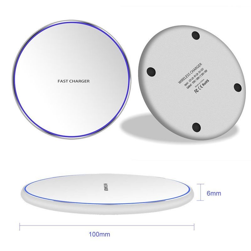 Caricabatterie wireless QI intelligente da 10 W con specchio, semplice e rotondo in metallo, ricarica rapida per telefono cellulare, ricarica wireless_voghion.com