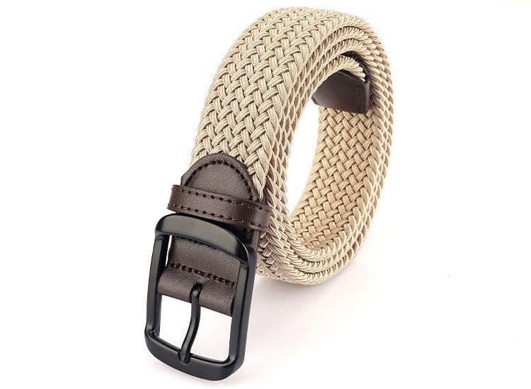 Pin Buckle Men's Woven Wide Canvas Braided No Hole Middle-aged And Young Silk Elastic Trouser Belt_voghion.com