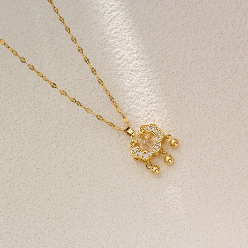 2023 Lingdong Longevity Lock Bell Protector Titanium Steel Necklace Women's Colorless Collar Chain Live Sales_voghion.com