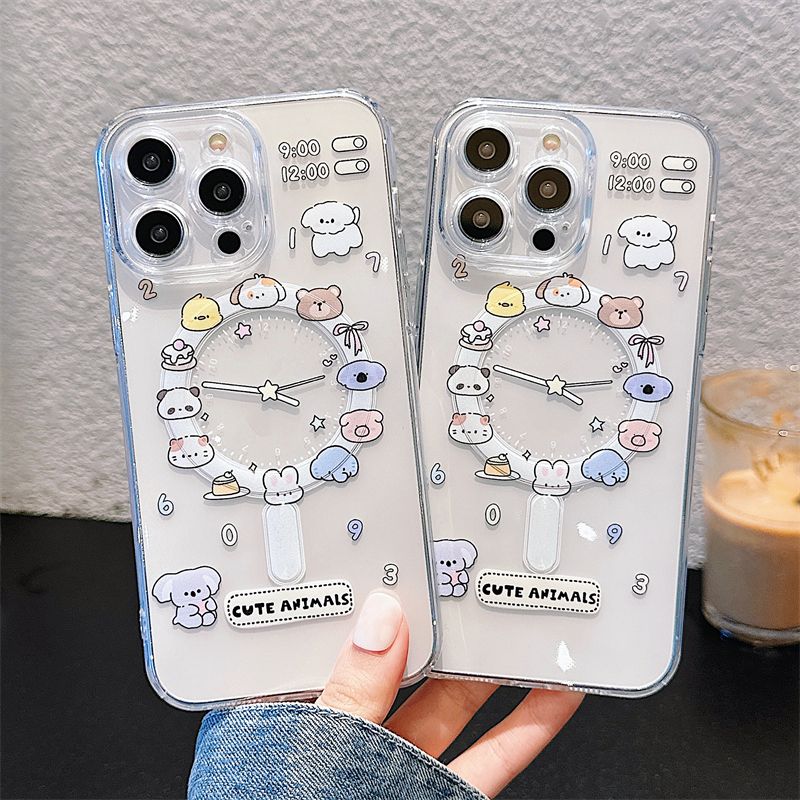 Cute Cartoon Animal Dog Cat Clear Phone Case For IPhone 11 12 13 14 15 16 Pro Max Plus Wireless Charging Magnetic Cover_voghion.com