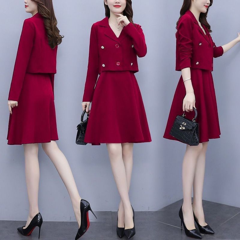 Tenue d'automne grande taille pour femme, petite veste, nouveau style 2025, robe blazer Fat Sister, ensemble deux pièces amincissant_voghion.com