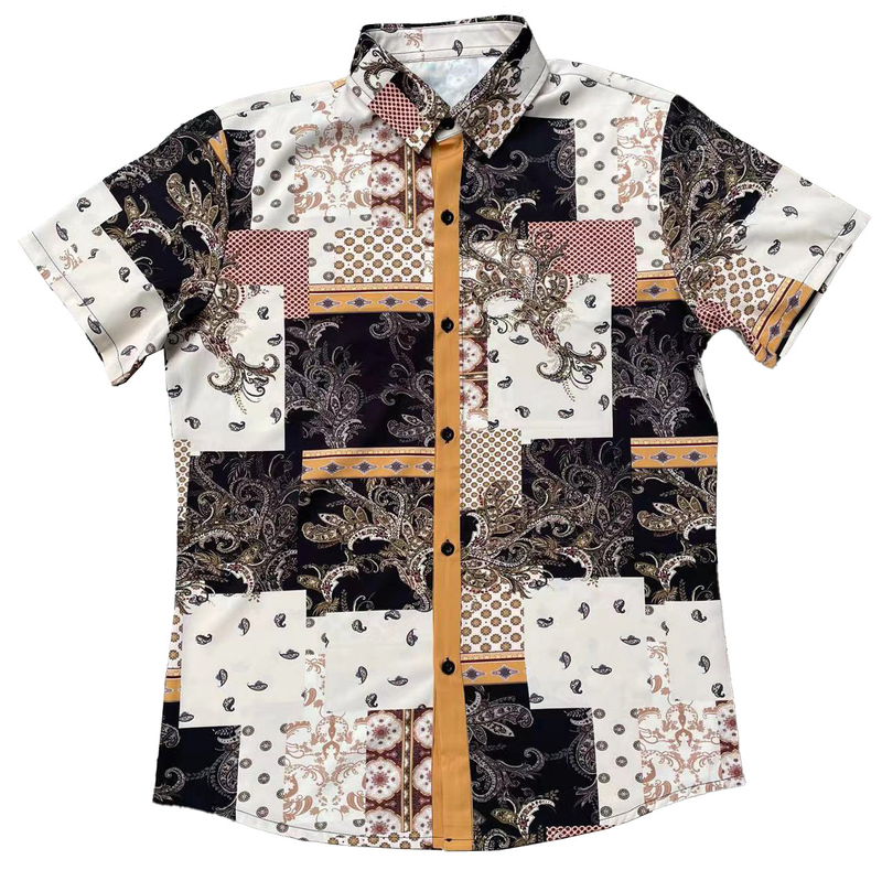 Camicia casual a maniche corte con stampa, camicia da uomo per il resort per le vacanze estive_voghion.com
