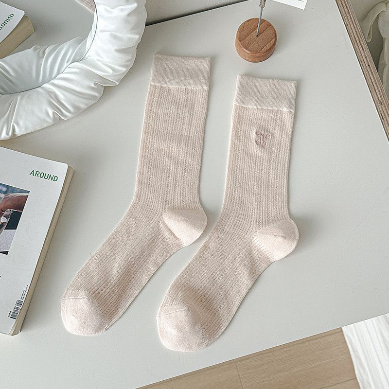 Ballet Women Spring Summer Thin Long Tube Bowknot Miu Style Slouch Socks Cotton Breathable Mesh For Girls_voghion.com