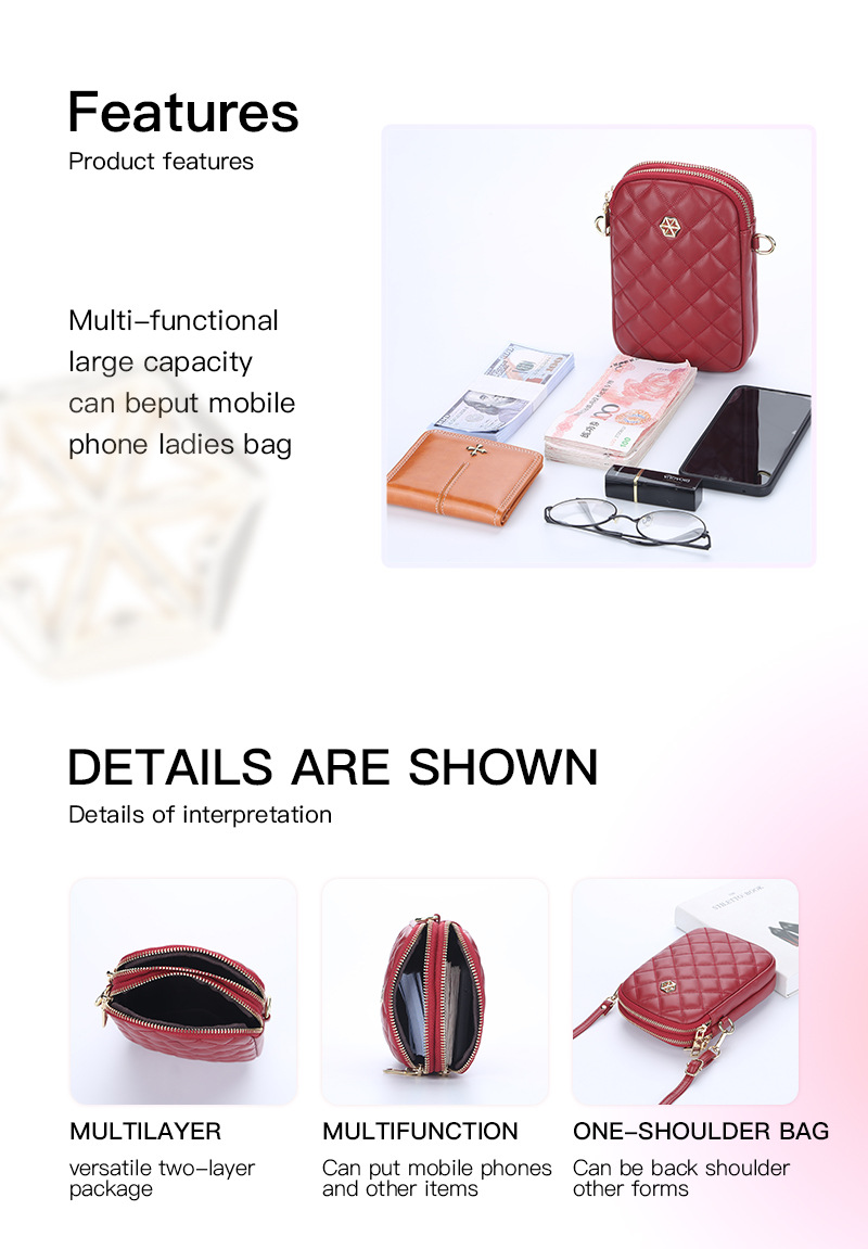 BOISEEN borsa per cellulare borsa piccola a rombo femminile borsa a tracolla con cerniera a doppio strato portamonete verticale da donna_voghion.com