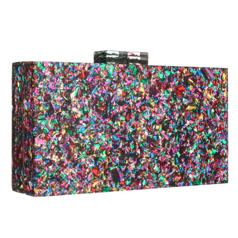 Borse da donna in acrilico, rettangolari, multicolori, geometriche, alla moda, borsa a tracolla con catena, pochette da sera, per banchetti e feste_voghion.com