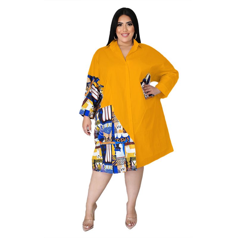 Women's Clothing Shirt Dress Loose Summer Printed Stitching Commuting Specialty Skirt_voghion.com