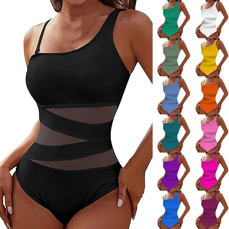 Women's Clothing One Piece Swimsuit Thin Strap Oblique Shoulder Conservative Bikini_voghion.com