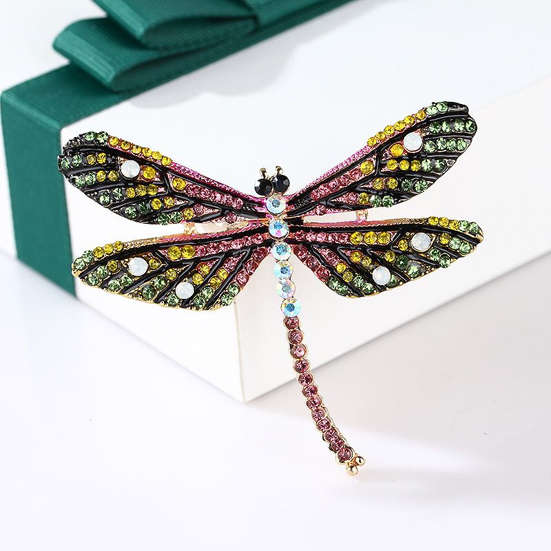 Broche libellule multicolore en forme de goutte d'huile rétro multicolore en diamant coloré, broche unisexe en forme d'insecte_voghion.com