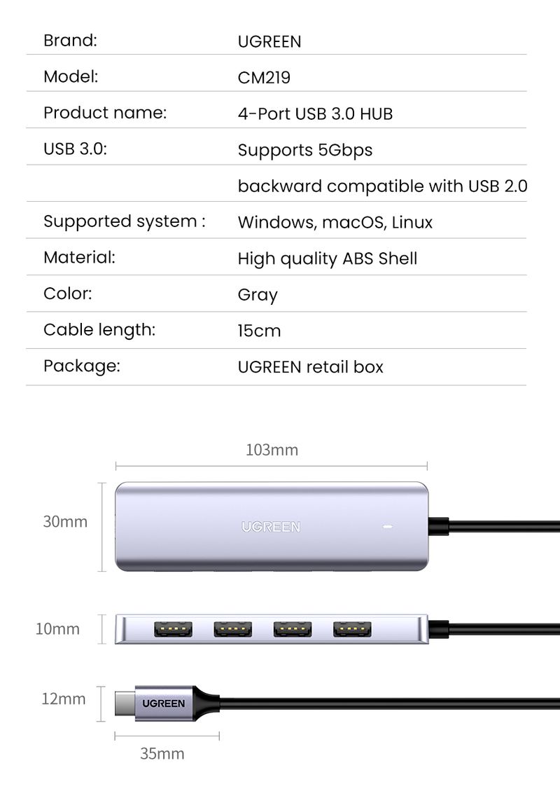 UGREEN 4 Ports Type C To 3.0 Splitter Adapter For Book IPad Pro Samsung Galaxy Note 10 S10 USB Hub_voghion.com
