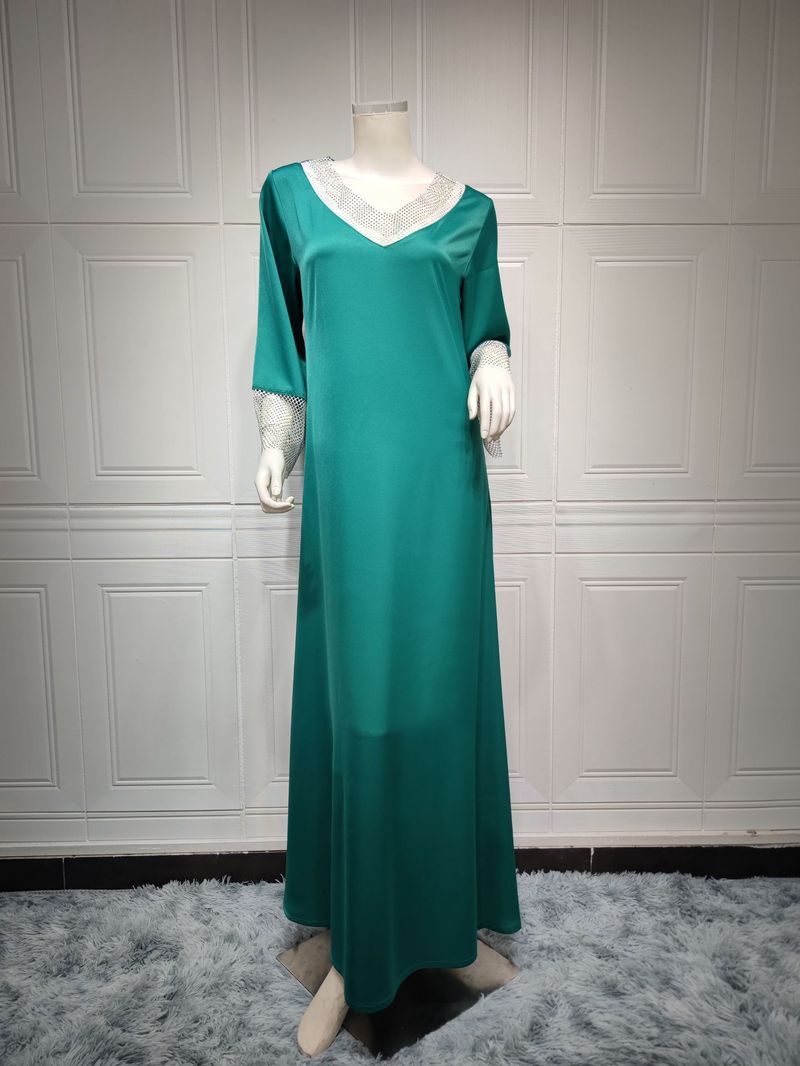 Abito lungo da donna in maglia di diamanti con paillettes in raso per donne musulmane_voghion.com
