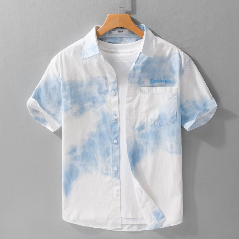 Camicia da uomo estiva a maniche corte, semplice, casual, sottile, larga, con stampa a gradiente di colore, popolare_voghion.com
