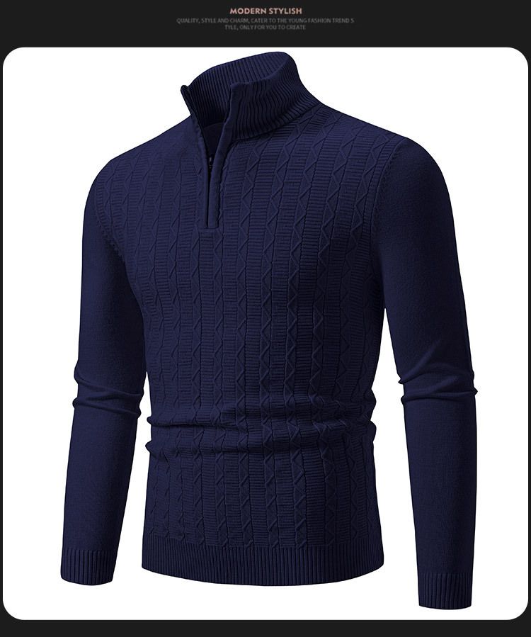 Herren-Strickpullover, Herren-Strickpullover mit halbhohem Rollkragen und Reißverschluss, Langarm, lässig, schmale Passform, bequem für Frühling und Herbst_voghion.com