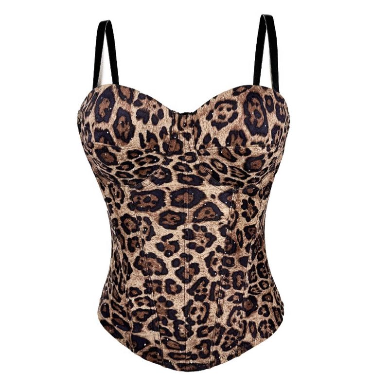 Women's Clothing Golden Brown Leopard Suede Short Vest Camisole Inner Wear Can Be Worn Outside Elastic Gathered Fishbone Body Shaping Bra_voghion.com