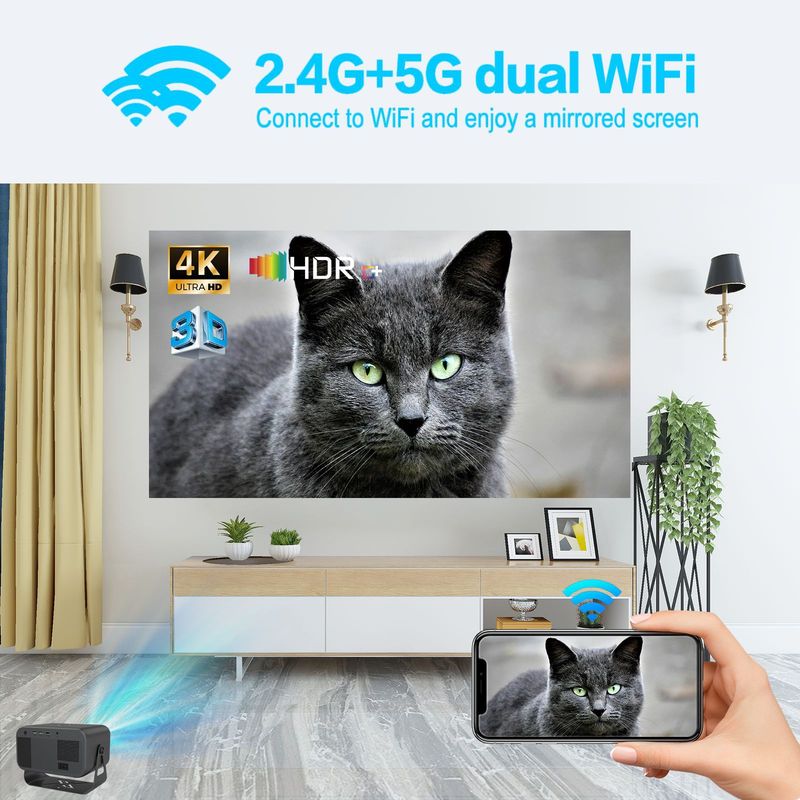 New Projector For Home Use Ultra HD Pan-Tilt Small Portable Mini Bedroom Wall Projection Machine_voghion.com
