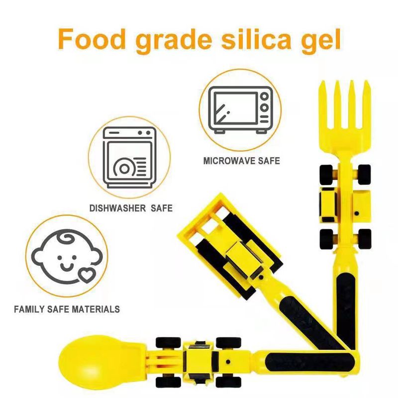 Set di stoviglie per bambini con veicoli da costruzione: 3 pezzi: bulldozer, escavatore, carrello elevatore, piatto e posate per bambini piccoli_voghion.com