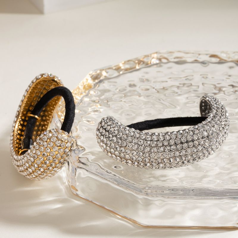 Stainless Steel Diamond Headband Headdress Ins High End Hair Rope Ponytail Rubber Band Headband Cross Border Hair Accessories_voghion.com