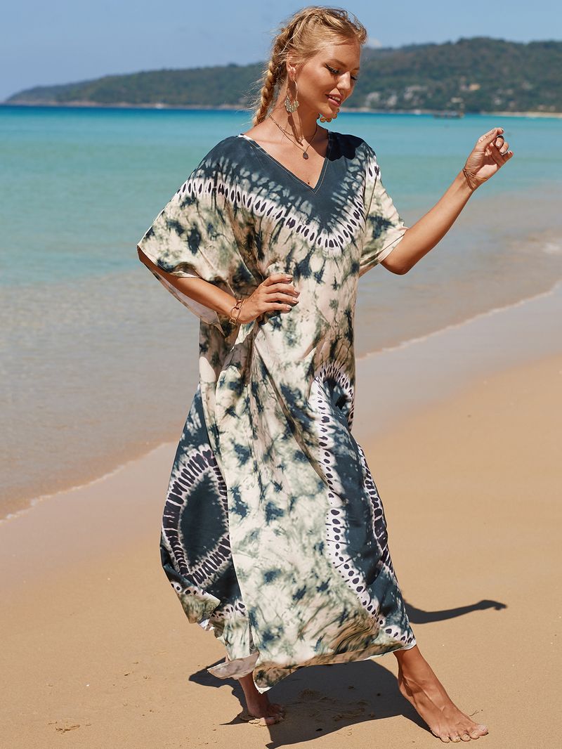 Strandkleid aus 100 % Baumwolle für Damen – Sonnenshirt mit Boho-Print, locker sitzende Bademode, Langarm-Tunika für den Urlaub am Pool_voghion.com
