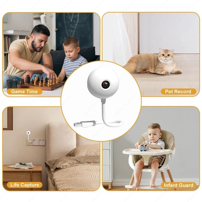 Smart USB-lampkamera - 3MP mini WiFi-säkerhetskamera för inomhusövervakning av baby (Plug & Play-nattseende, 2-vägs ljud, rörelsedetektering)_voghion.com