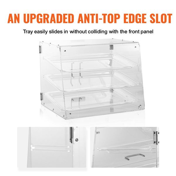 Pastry Display Case, 3-Tier Commercial Countertop Bakery Display Case, Acrylic Display Box With Rear Door Access & Removable Shelves, Keep Fres_voghion.com