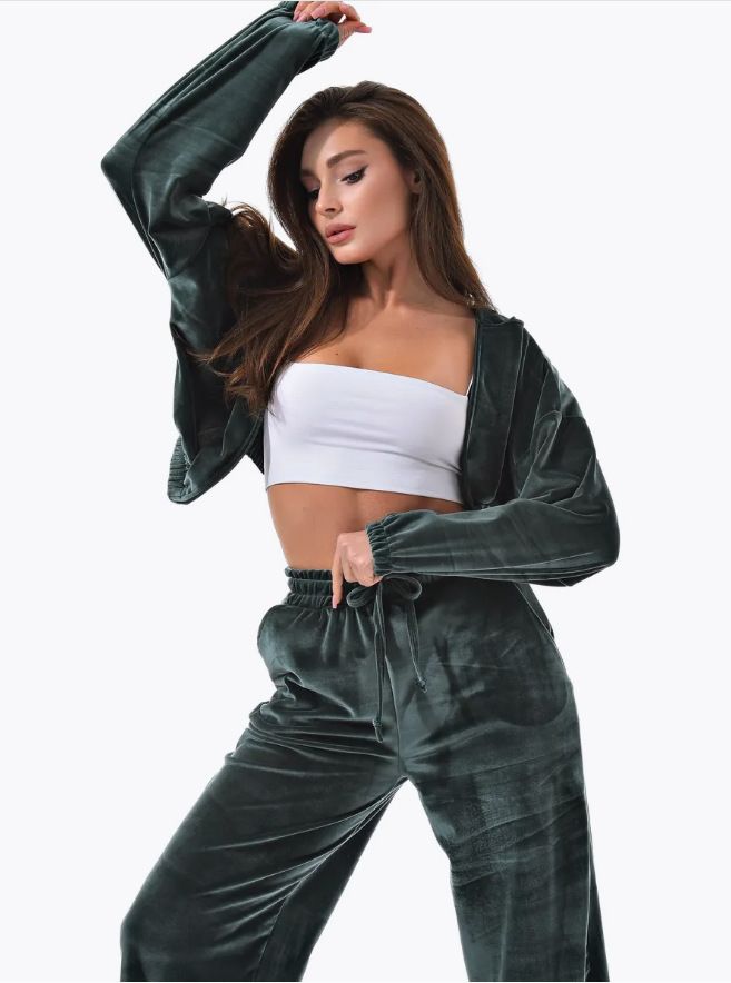 Russland 2025 Herbst Winter Lässige Sportswear Samt Zipper Top Zwei-Stück Set Für Frauen_voghion.com