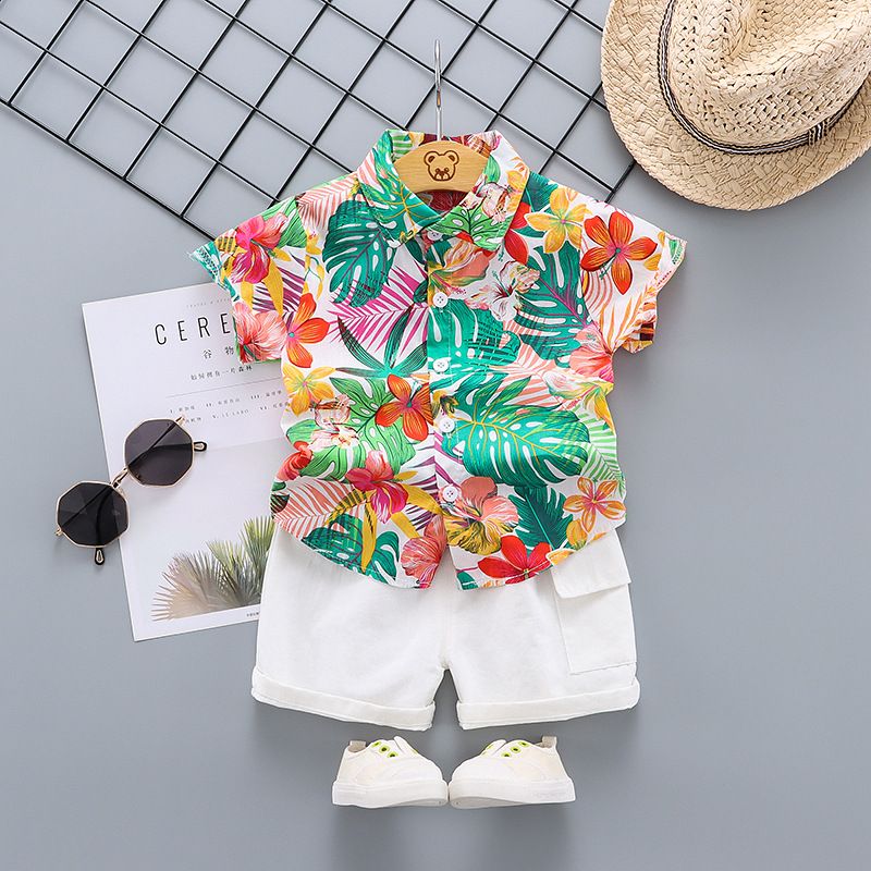 2024 Leaf Kuerzärmlech Shorts Baby Summer Cool Moud Shirt Zwee-Stéck Set_voghion.com