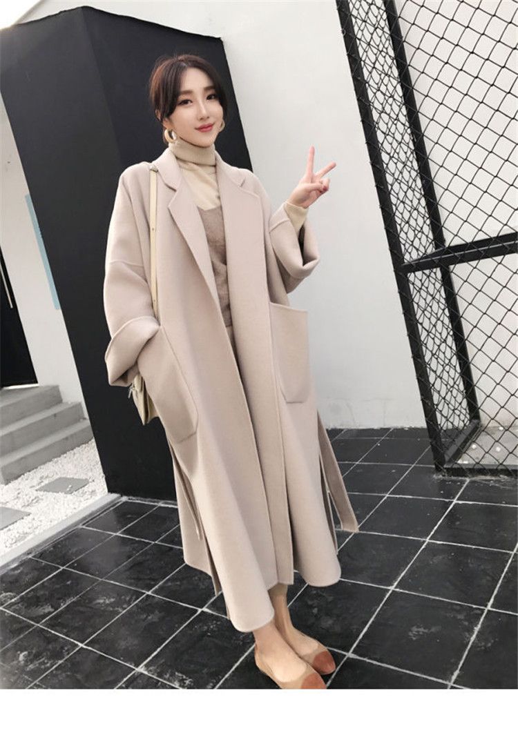 Damenbekleidung Langer Wollmantel für Damen – Übergroßer Trenchcoat mit Gürtel, warmer Winter-Peacoat für zierliche, elegante und stilvolle Oberbekleidung_voghion.com