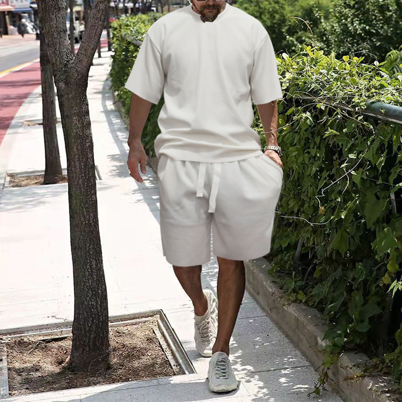 Herrenbekleidung Sommer Herren große Größe lockerer Anzug Kurzarm Shorts einfarbig Freizeitanzug Herren_voghion.com