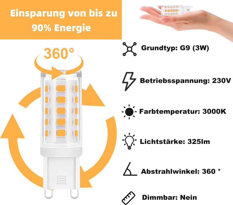 Glitzerlife 5 Stück G9 Led Leuchtmittel -Warmweiß 3000K LED Lampe 230V Glühbirne 3W Ersatz 28W 30W 40W Halogenlampe, G9 Sockel Glühlampe, Nicht dimmbar_voghion.com